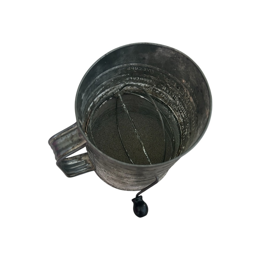 Vintage Rustic Metal Gray Flour Sifter